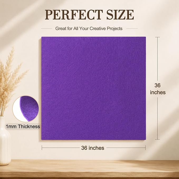Purple Large Felt Fabric 36" x 36", 1mm Stiff Felt Sheet, Nonwoven Fabric
