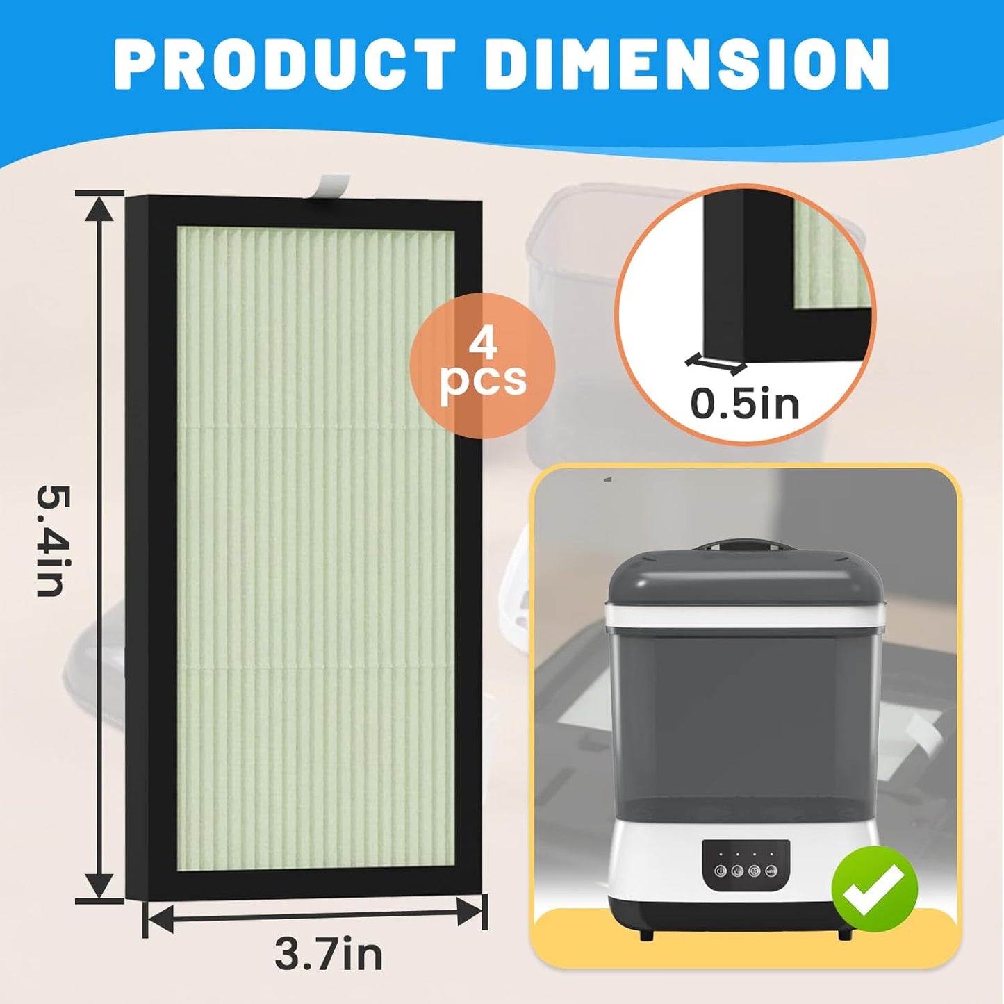 4 Pack HEPA Filter Replacement Compatible with Dr. Brown's Dryer - Dryer Advanced Filter for Baby Bottles and Pacifiers