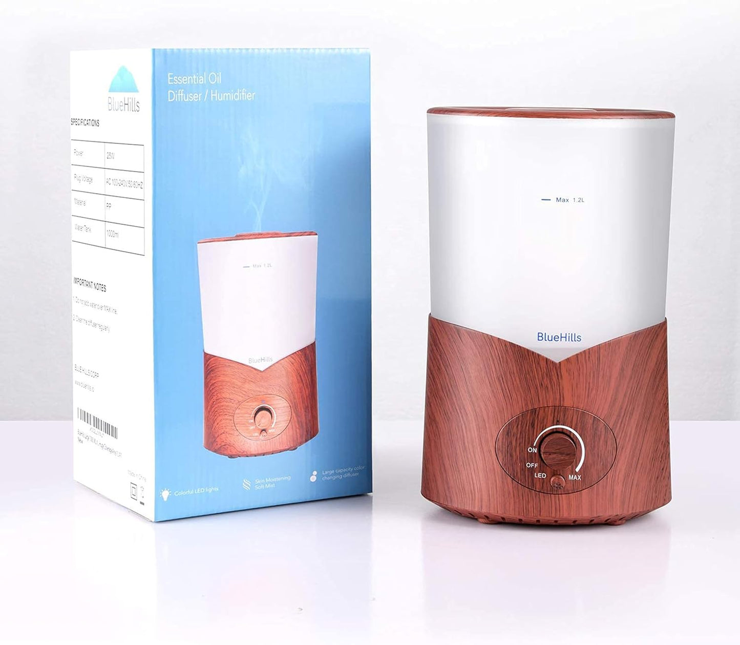BlueHills Premium Large 1000 ML XL Essential Oil Diffuser Dark Wood Grain Aroma Humidifier 1 Liter Capacity for Big Room Home Long Run Kids Huge Coverage Area Quiet High Mist Output Large 1L A3