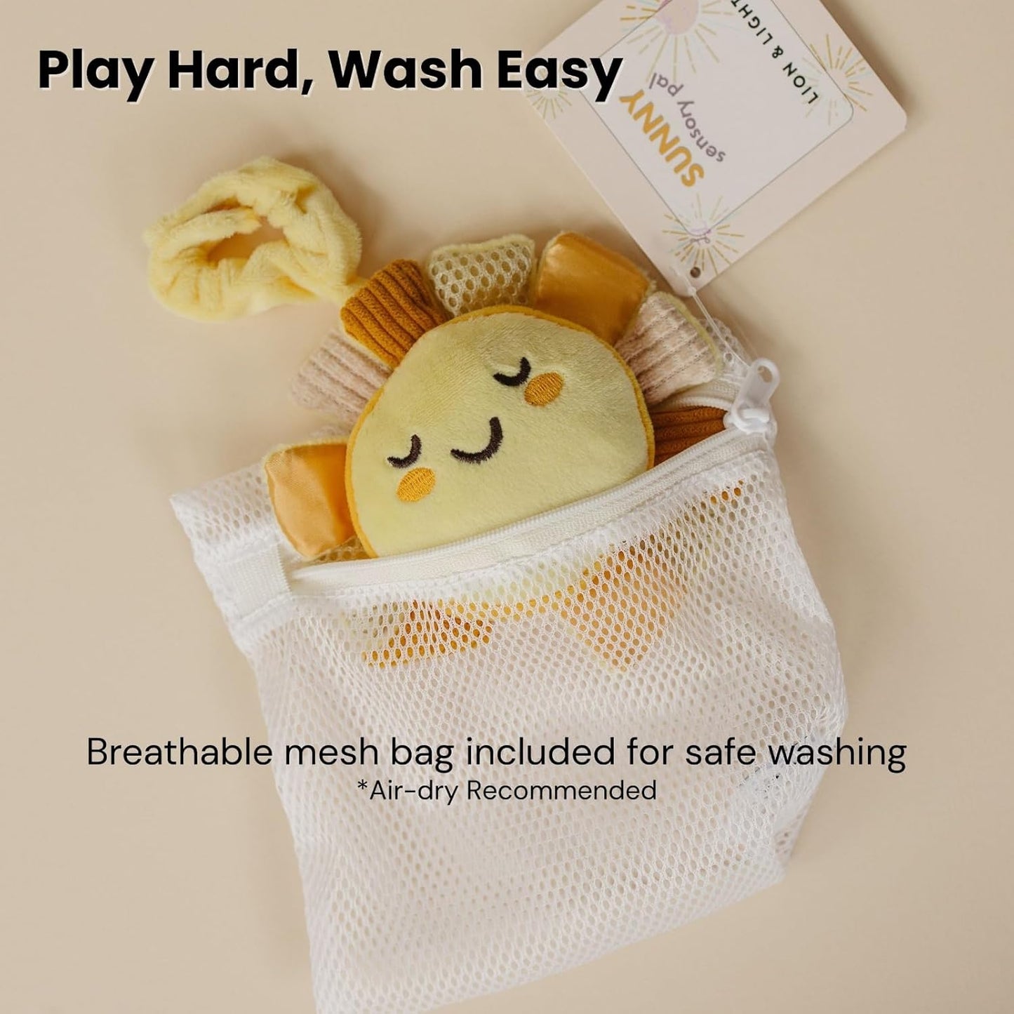 Lion & Light® Sunny Crinkle Toys for Baby | Sensory Toys for Babies | Baby Hanging Toys | Mellow Textures & Crinkle Sounds | Soft Rattle Toy for Babies 0-6 Months | Plush Toys for Kids