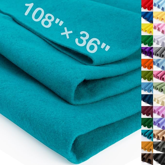 XSEINO Peacock Blue Large Felt Fabric 108" X 36 ", 1.4 mm Thick Soft Felt