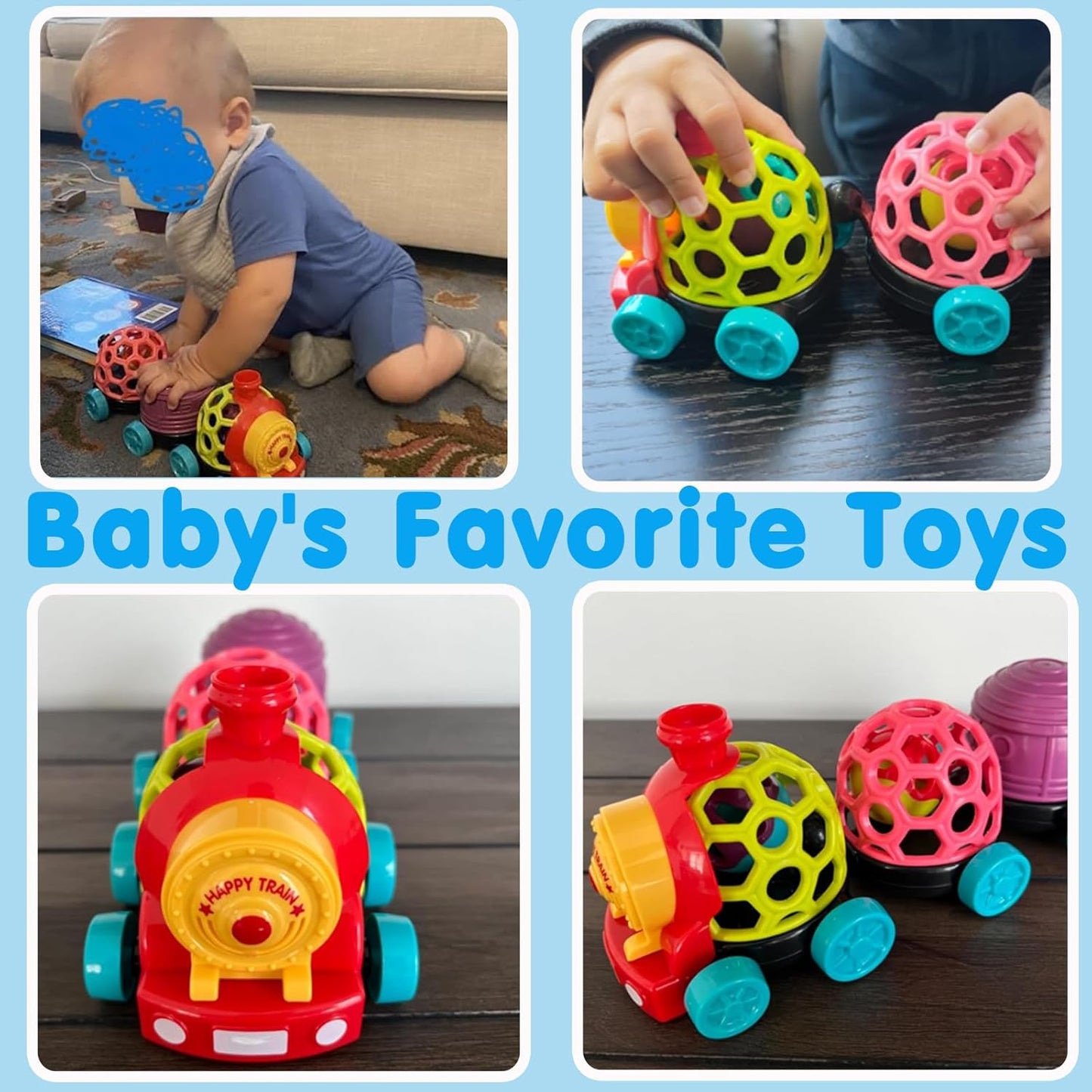 Baby Toy Train, Infant Soft Cars Toy for 6-12 Month Boy Gifts, Musical Train Toy for Toddlers 1-3, Sensory Ball Rattles Push and Go Truck, Development Babies Birthday Gift 6 7 8 9 10 12 Month