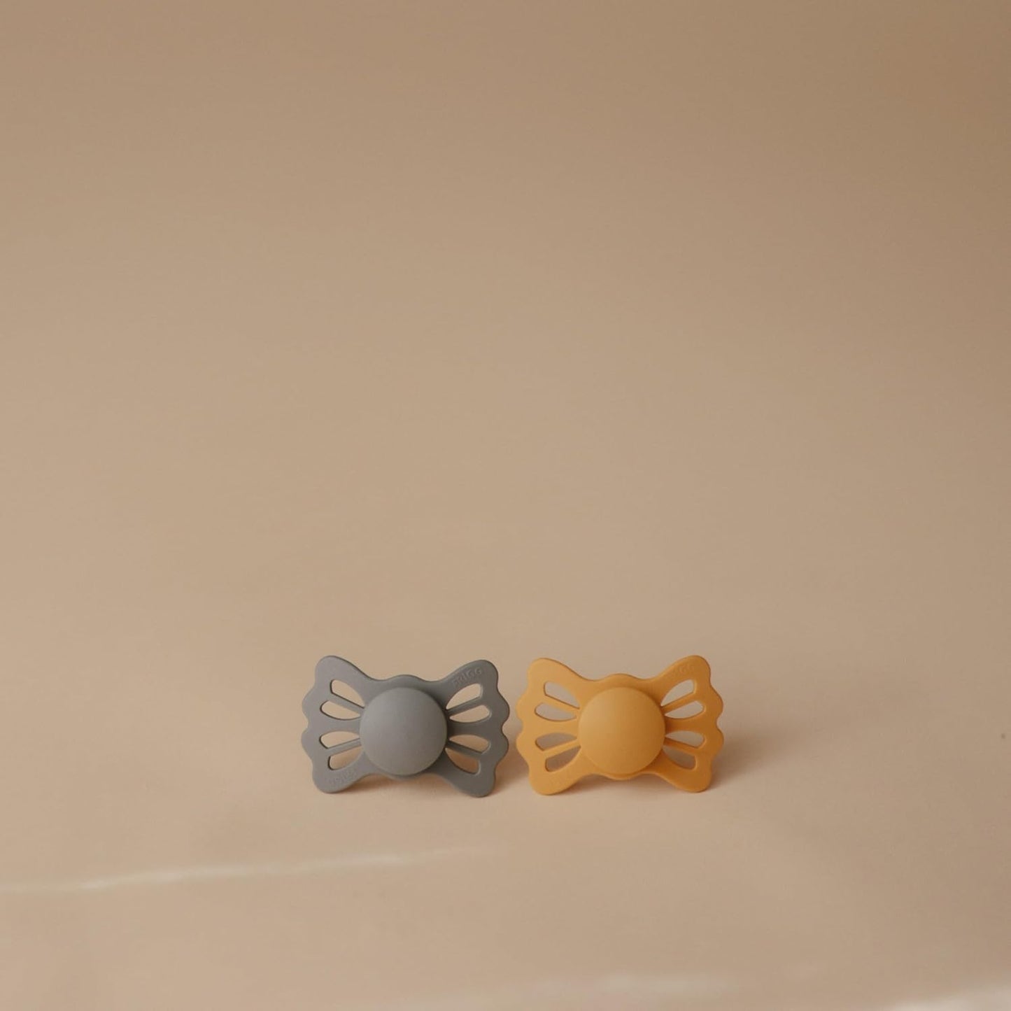 FRIGG Lucky Symmetrical SilkySoft Silicone Baby Pacifier | Made in Denmark | BPA-Free (Great Gray/Honey Gold, 6-18 Months)