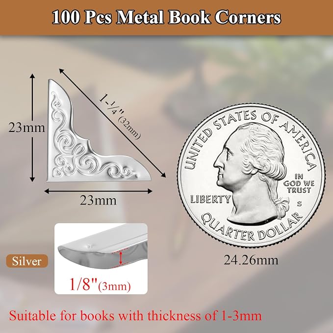 100pcs Metal Book Corner Protectors, Paperbacks Book Edge Protectors Picture