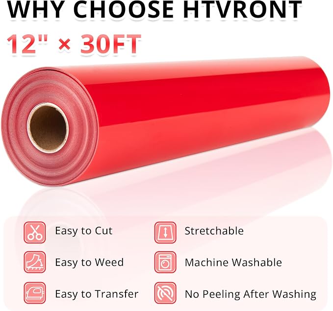 HTVRONT Red Heat Transfer Vinyl Roll,