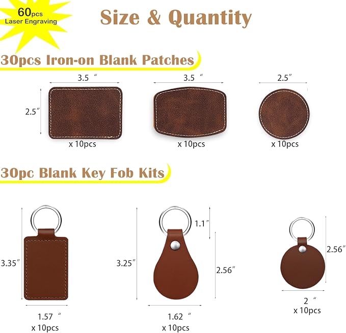 60 Pcs Lasable Engravable Blanks