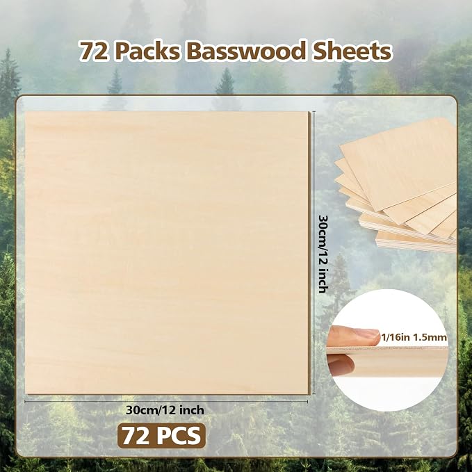 Adrattnay Basswood Sheets 1/16 x 12 x 12 inch
