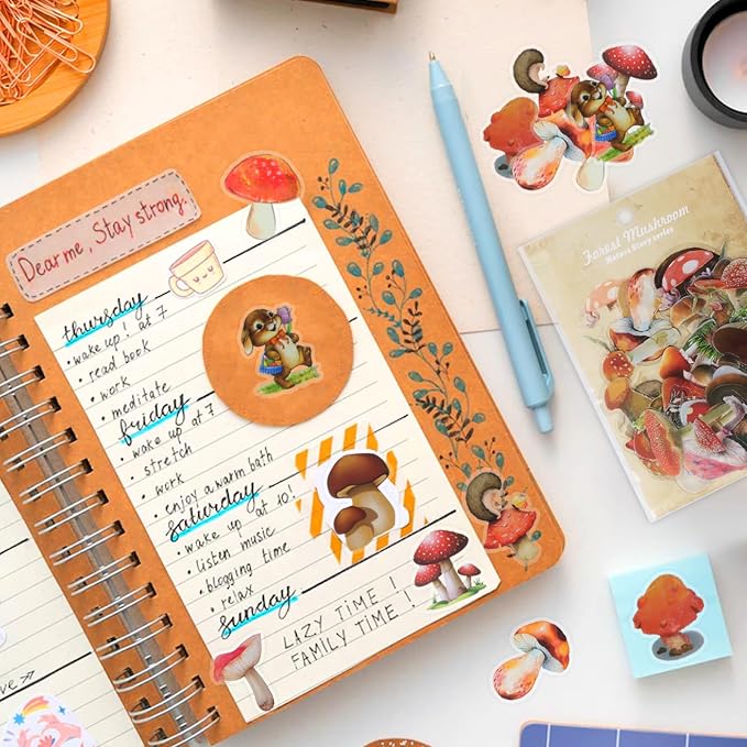 Imeepa 60Pcs Mushroom Stickers Transparent Scrapbooking Stickers | Waterproof