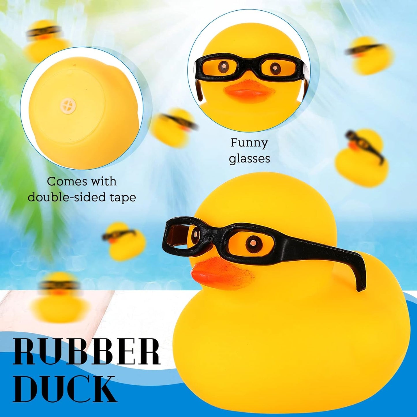 Chivao 12 Pcs Rubber Ducks with 12 Sunglasses/ Hats/ Headwear Small Mini Carnival Cruise Birthday Rubber Duckies Bathtub Toys in Bulk(Duck with Glasses,Yellow)