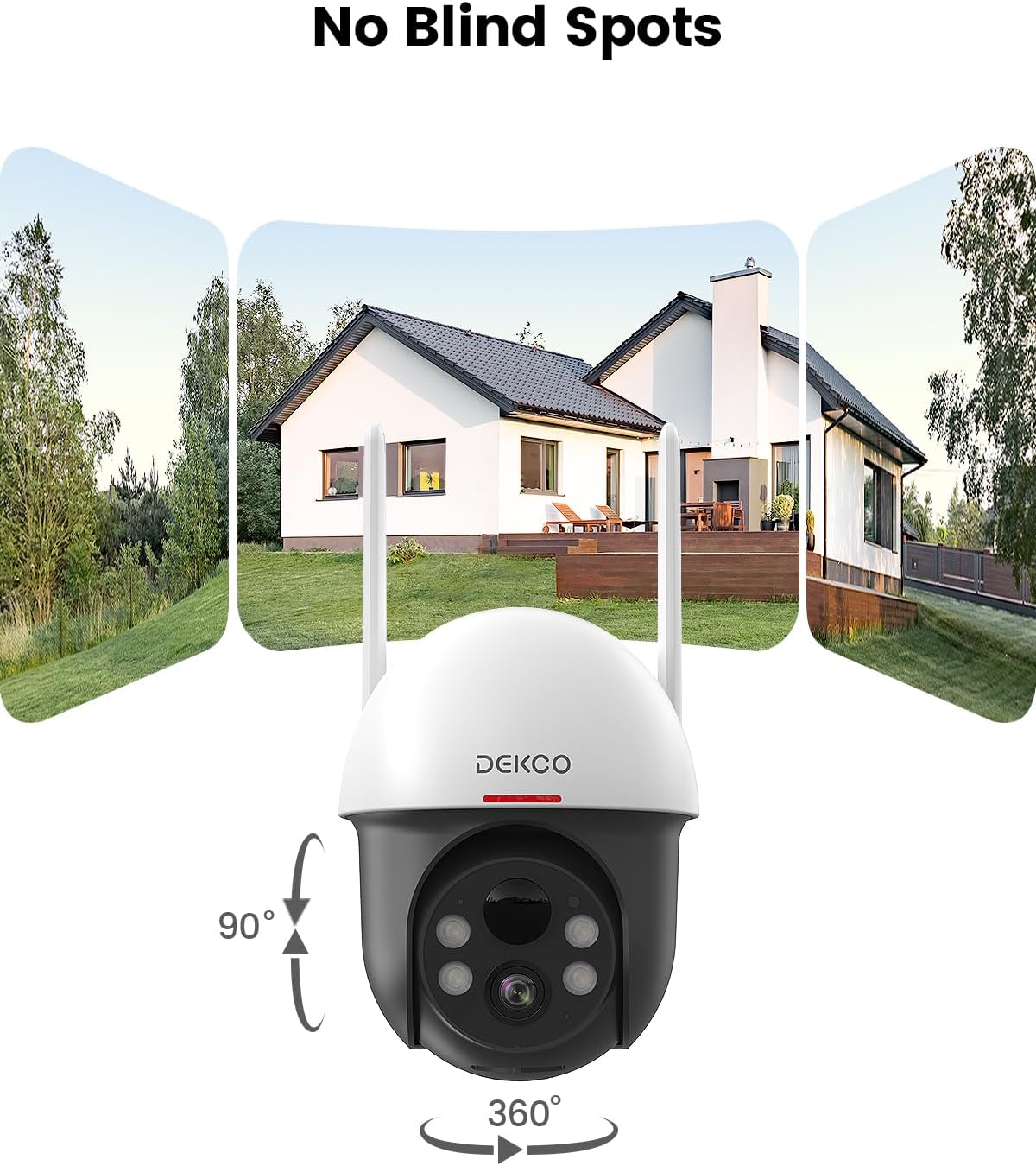 DEKCO Solar Security Camera Outdoor Wireless, Battery Powered, Panoramic Pan Tilt Zoom, Auto Motion Tracking, True 2K, Color Night Vision, Spotlight, 2-Way Talk