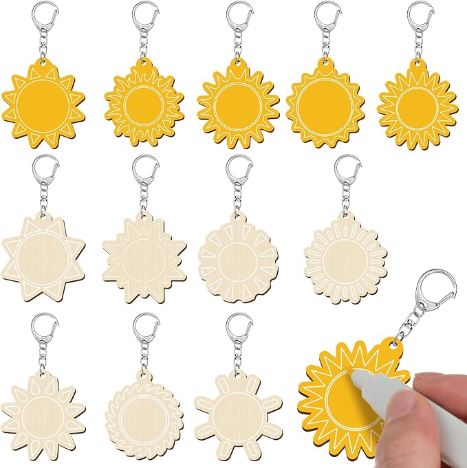 RattanView 24 Pcs Sun Craft DIY Wooden Sun Expressions Kits Color Your Own