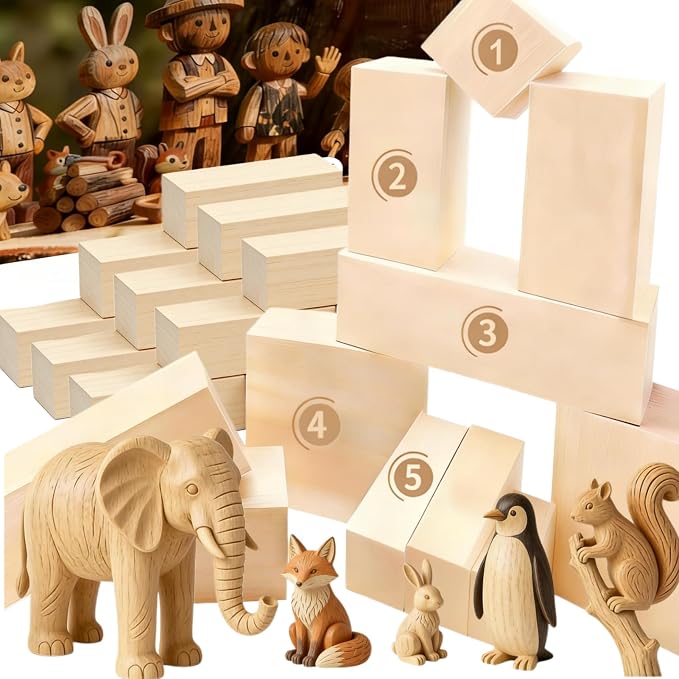 Basswood Carving Blocks: 16 Pieces in 5 Sizes
