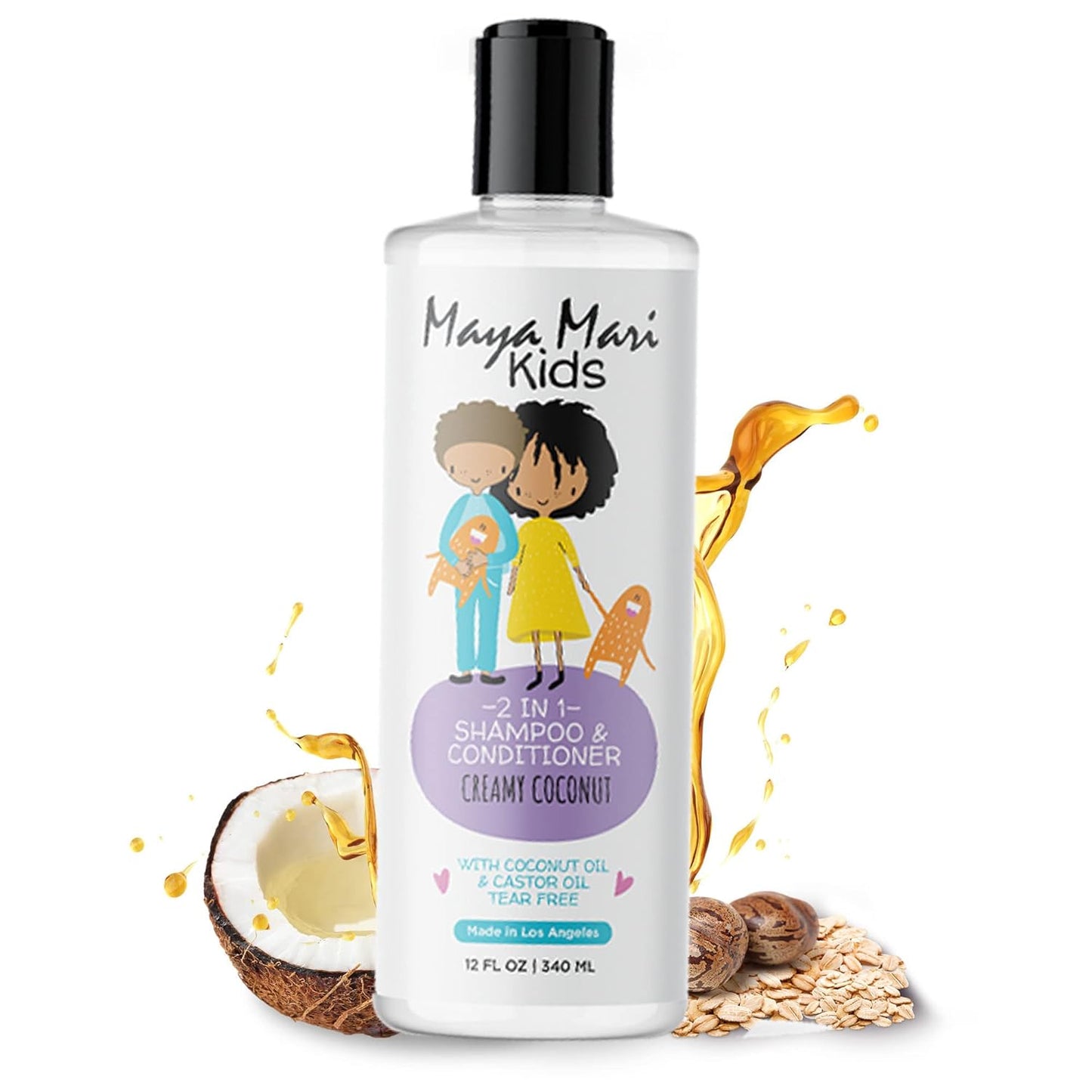 2 in 1 Natural Kids Shampoo and Conditioner, Tear Free | For Toddlers with Curly Hair | For All Kids Hair Types | Coconut & Lime Twist, Made in the USA, 12 Fl Oz