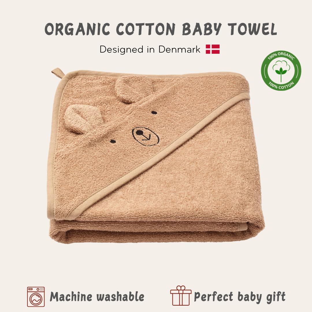 Baby Hooded Towel – Organic Cotton Baby Bath Towels – Baby Towels, Baby Bath Towels for Baby Boy, Baby Girl, 32" x 32" Super-Soft and Absorbent Baby Towels for Newborn (Bear - Natural)
