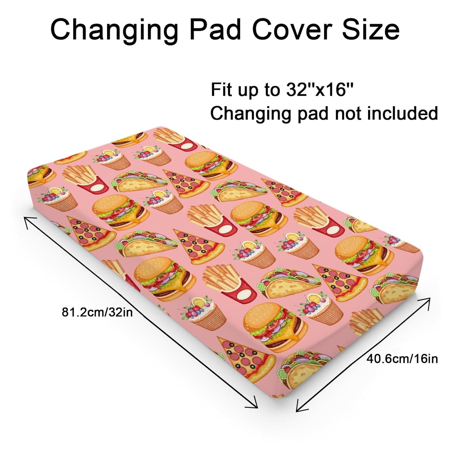 Cute Burger French Fries Cupcake Pizza Baby Changing Table Pad Covers for Baby Boys or Girls 32''x16'' Unisex Fitted Diaper Changing Table Cover Comfort Soft Breathable Nursery Changing Table Mats