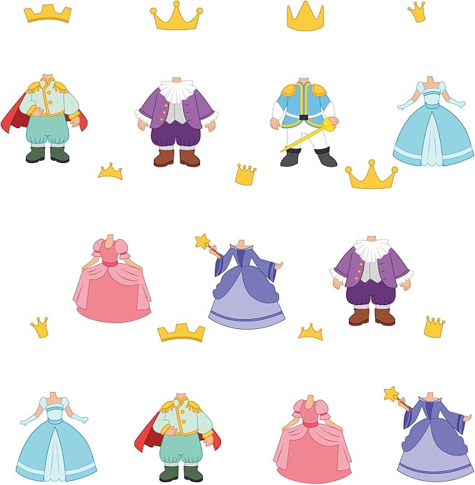 48Pcs Princess and Prince Crown Cutouts Bulletin Board Decorations Gold Crowns