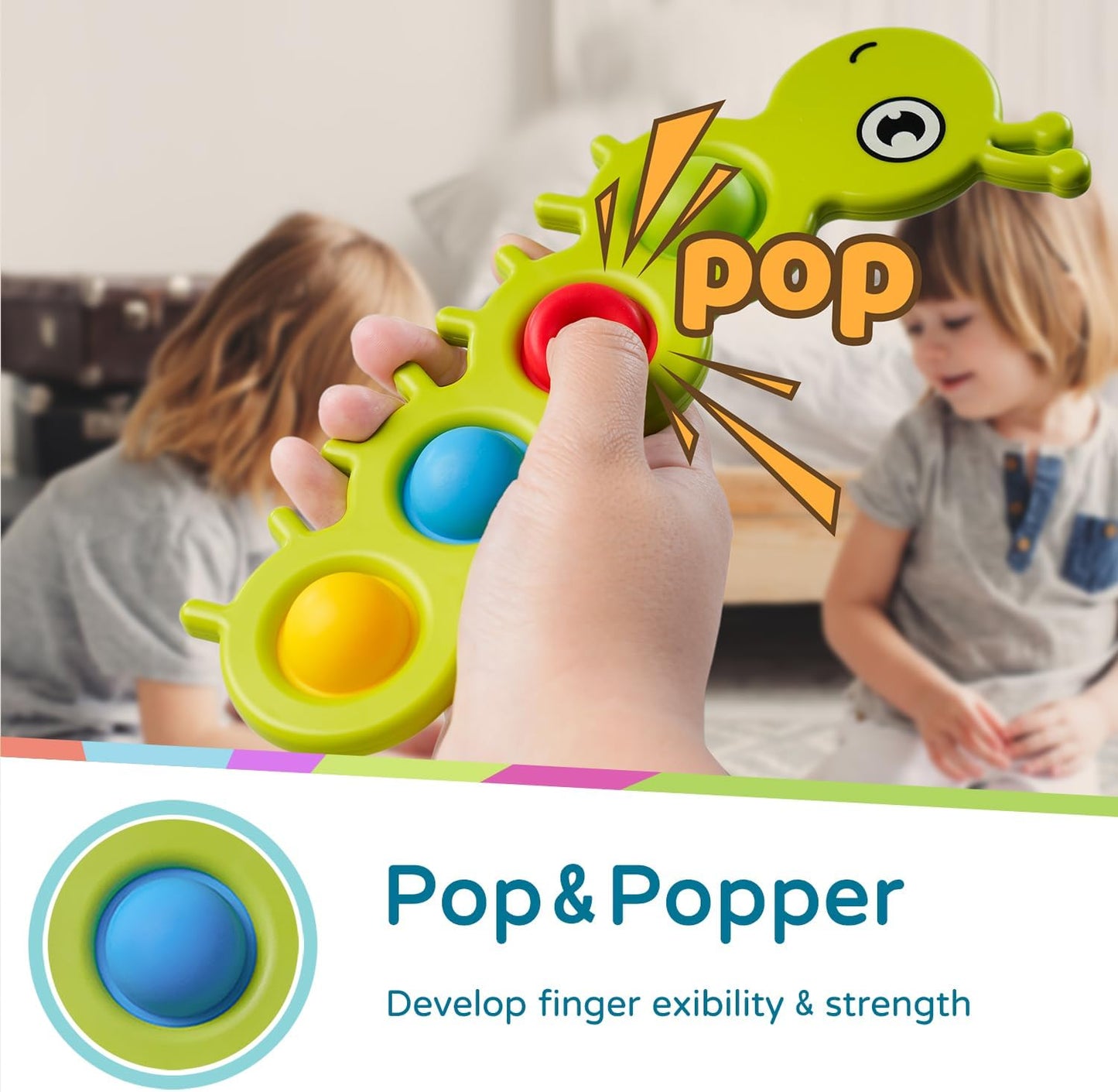 LiKee Fidget Popper Sensory Baby Toys for 10+ Months, Push and Popping Busy Board, Montessori Toys for 1+ Years Old, Airplane Car Travel Toy for Toddlers 1-3 Stress Relief (2 Pieces)