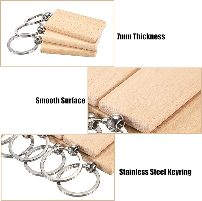 JUXYES 200 PCS Unfinished Wooden Keychain Blanks