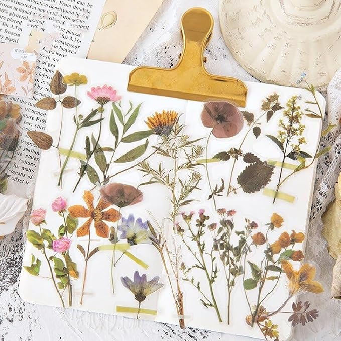 Imeepa 320Pcs Natural Flower Stickers Transparent Scrapbooking Stickers | PET