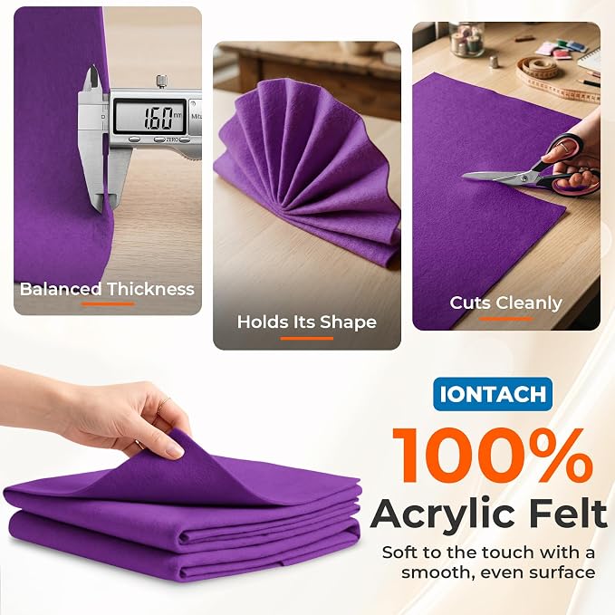 IONTACH 18" X 18" Soft Felt Sheets 1.6mm Thick | Acrylic Felt Fabric Sheets