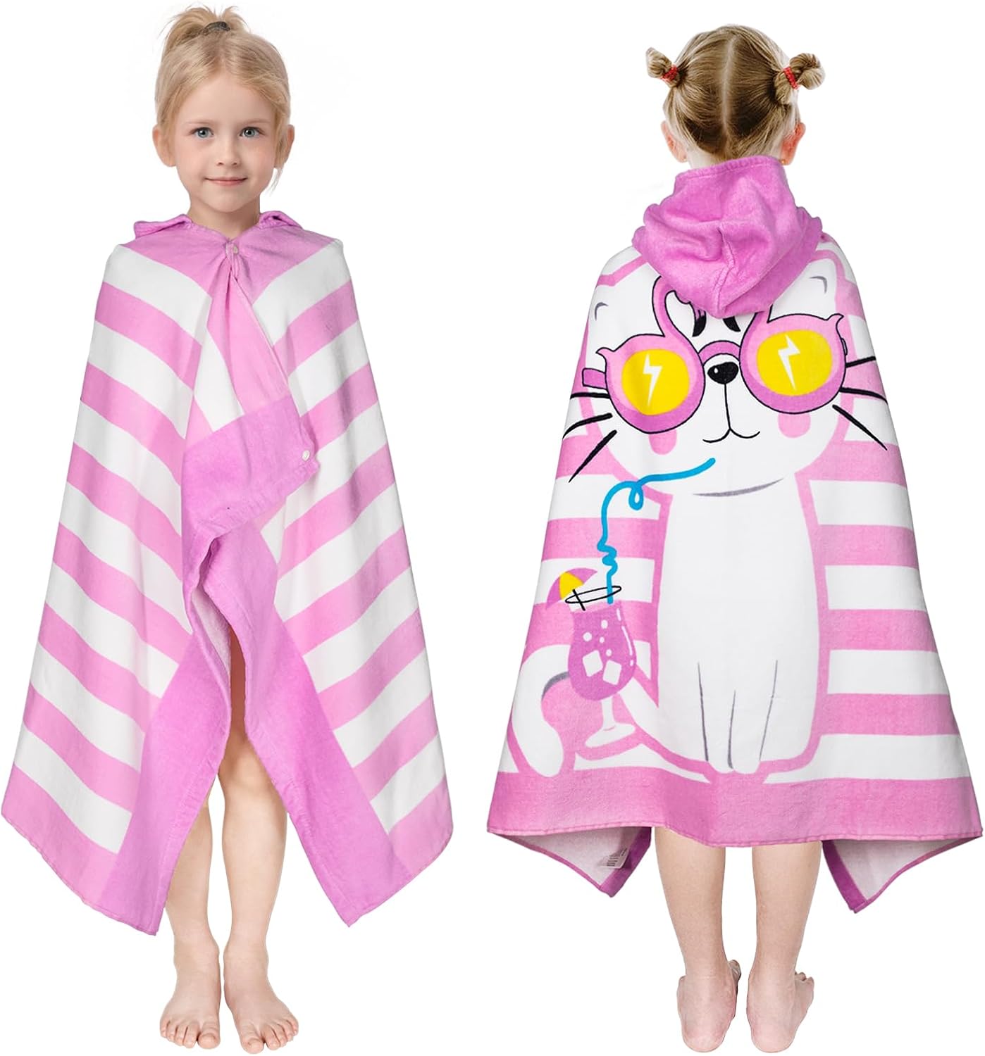 Kids Hooded Bath Towel-Soft Thick 100% Cotton Hooded Beach Towel for Kids 3-10 Years,Absorbent Fast-Drying Cute Toddler Bath & Swim Towel,for Boys & Girls 30"x50"(cat Pink)