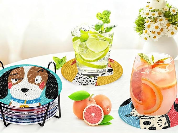 Benjenes 8 PCS Diamond Art Coasters Kits Dog Diamond Painting Coaster | Diamond