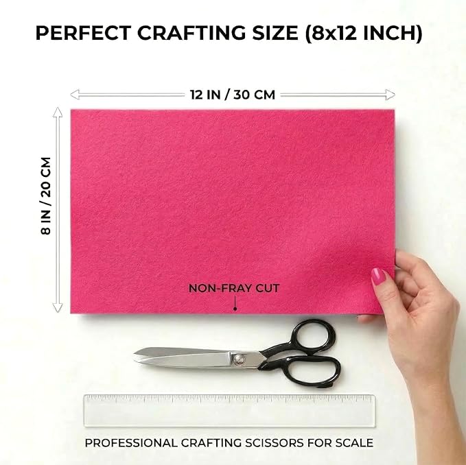 Hot Pink Felt Fabric Sheets Stiff 20 Pcs 8" X 12", 1mm Thick Assorted Color