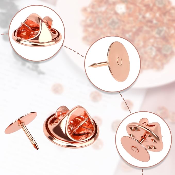 JANYUN 120 Pairs Butterfly Clutch Tie Tacks, Blank Pin Clasp Back | Rose Gold