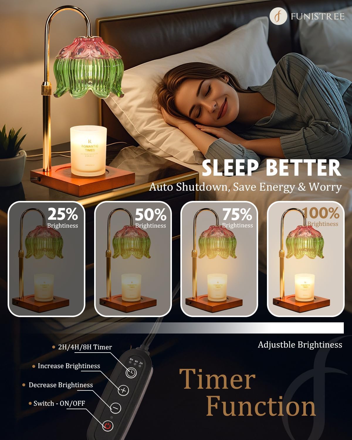 Flower Candle Warmer Lamp with Timer Dimmable, Adjustable Height Gifts for Women Mom Birthday Christmas House Warming Gifts New Home Bedroom Decor, Lotus Candle Warmer Light for Jar Candle Pink Green