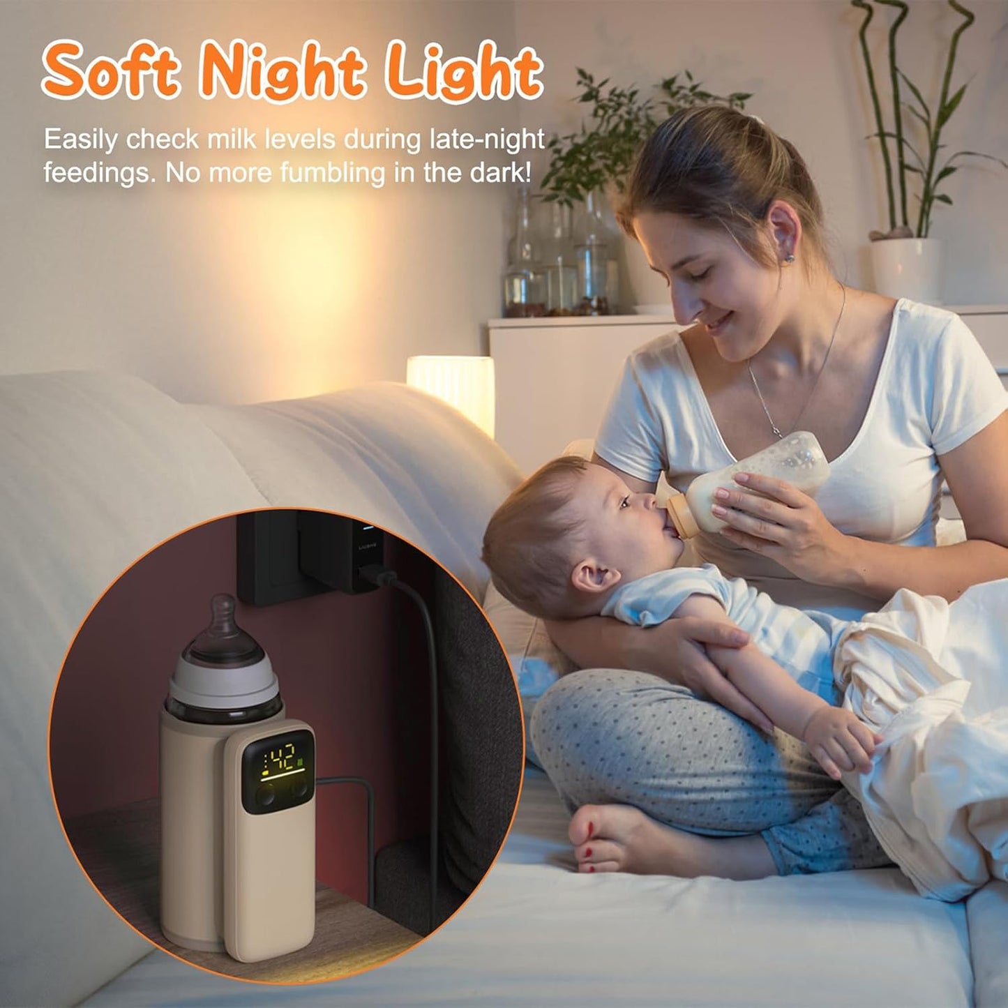 Portable Bottle Warmer for Travel, Rechargeable Bottle Warmer On The Go, Fast Charging & 6 Heating Settings, Leak-Proof, Night Light, Milk Warmer for Breastmilk and Formula