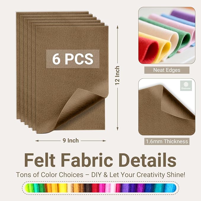 Mocha Brown Soft Felt Sheets for Crafts, 1.6mm Thick, Kids' Crafts, DIY Projects