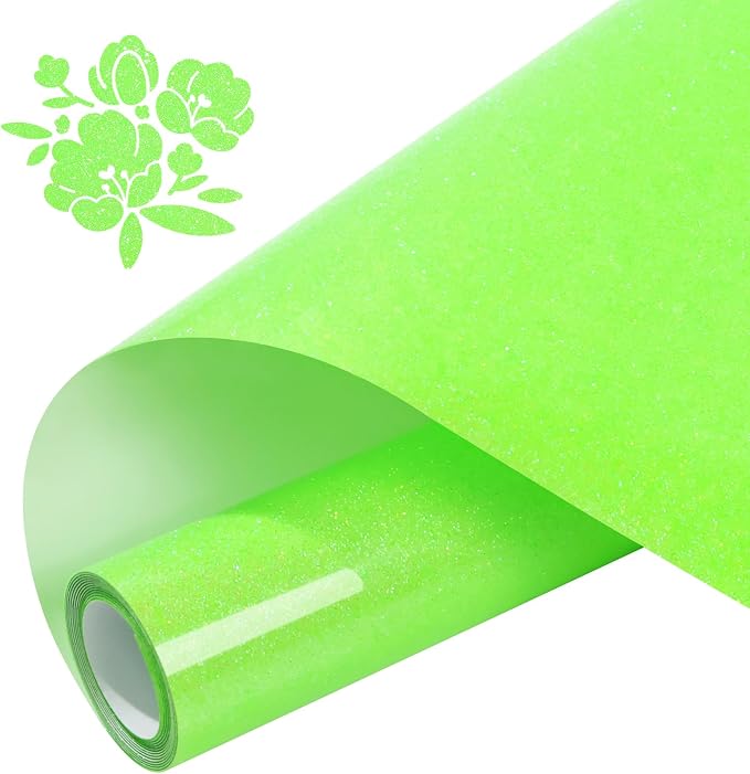 Fluorescent Green Glitter Heat Transfer Vinyl 12" x 5FT