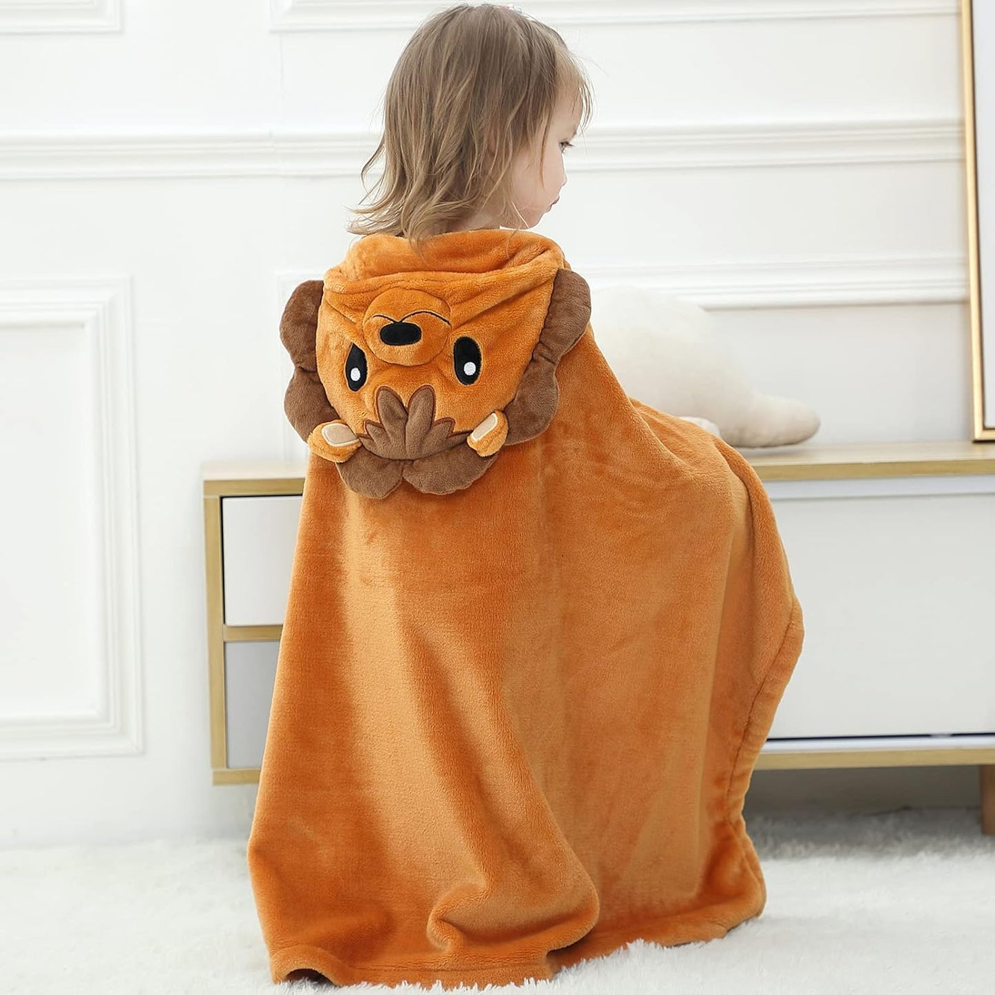 Wearable Blanket Hoodie for Kids Toddlers Hooded Towels Soft Cozy Flannel Wearable Throw Blanket Hoodie for Boys Girls Birthday Gifts (Lion 50 * 40)