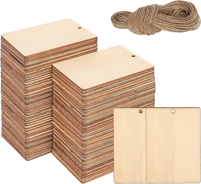 200 PCS Unfinished Wood Pieces – 2.5 x 3.5 inches Rustic Rectangular Wooden