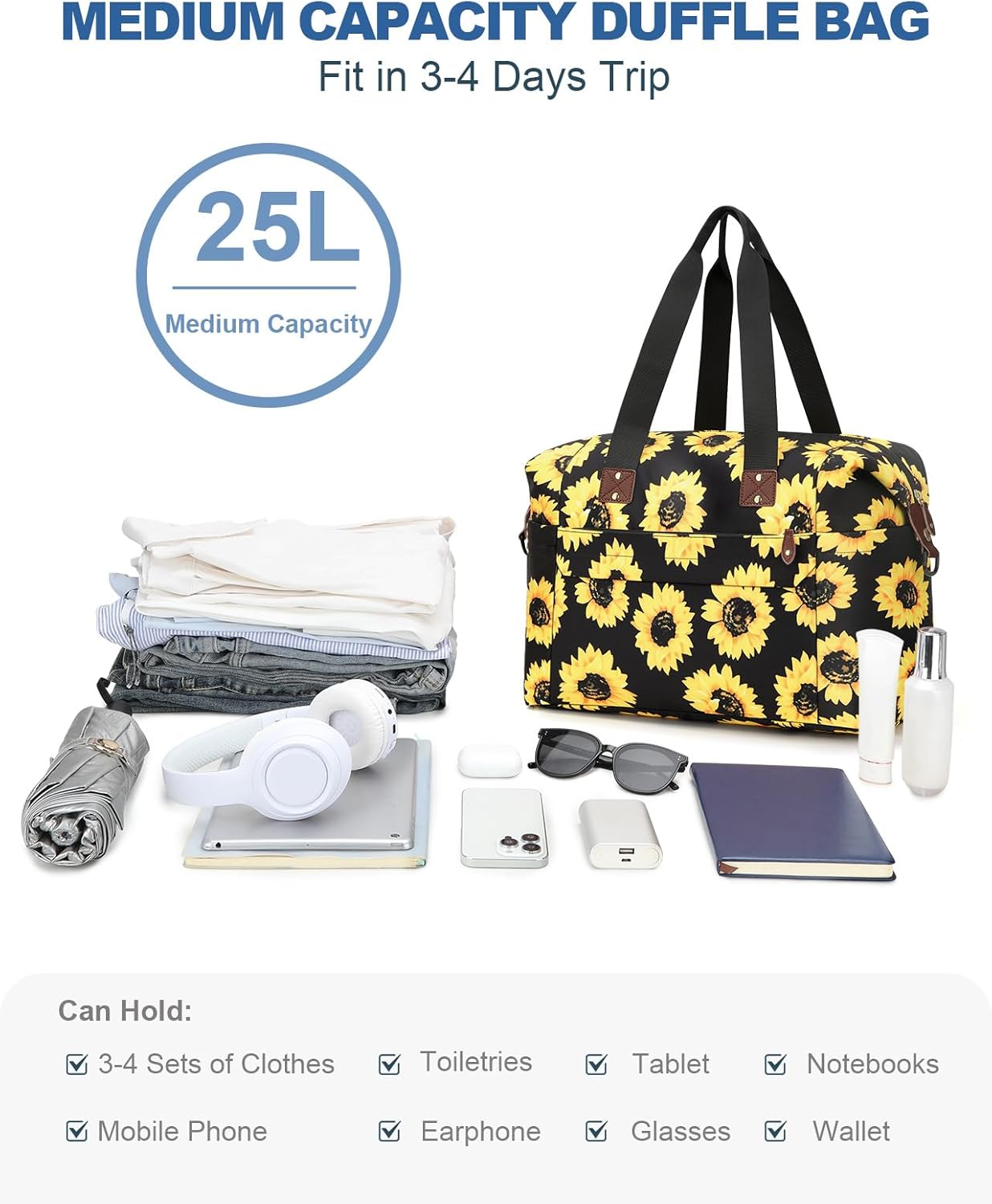 Travel Duffle Bag, Waterproof Weekender Overnight Hospital Bags for Women Men with Toiletry Bag Lightweight Carry on Personal Item Duffle Gym Bag for Travel, Airplanes, Sports