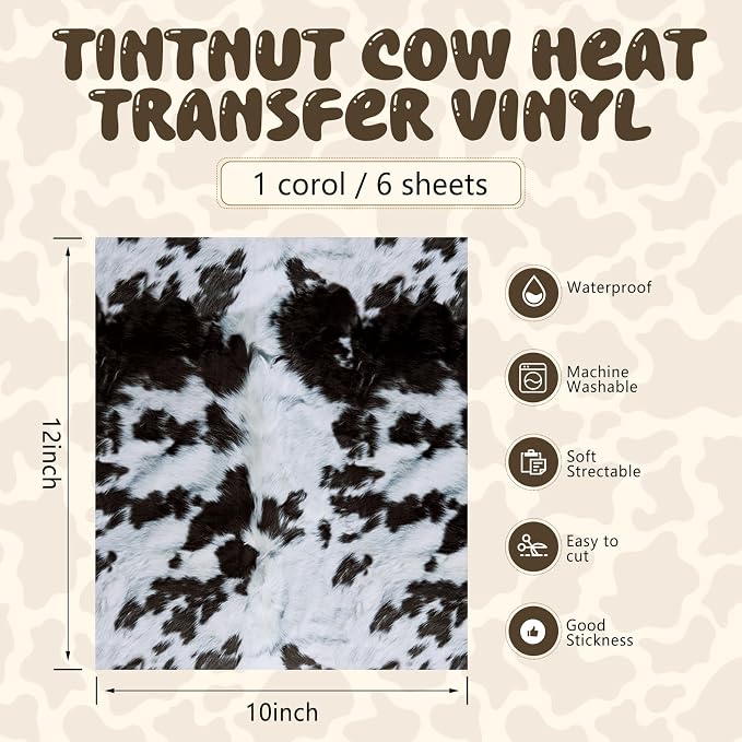 Tintnut Black Cowhide Heat Transfer Vinyl, easy cut & weed, stretch washable