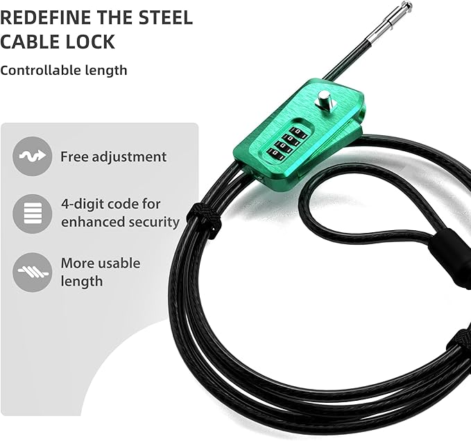 6ft Python Cable Lock for Bike, Bicycle, Trail Camera, 4 Digit Combination Lock, Heavy Duty Anti Theft Candado, Adjustable Locking Cable for Trail Cam, Kayak, eBike, Outdoor Equipment