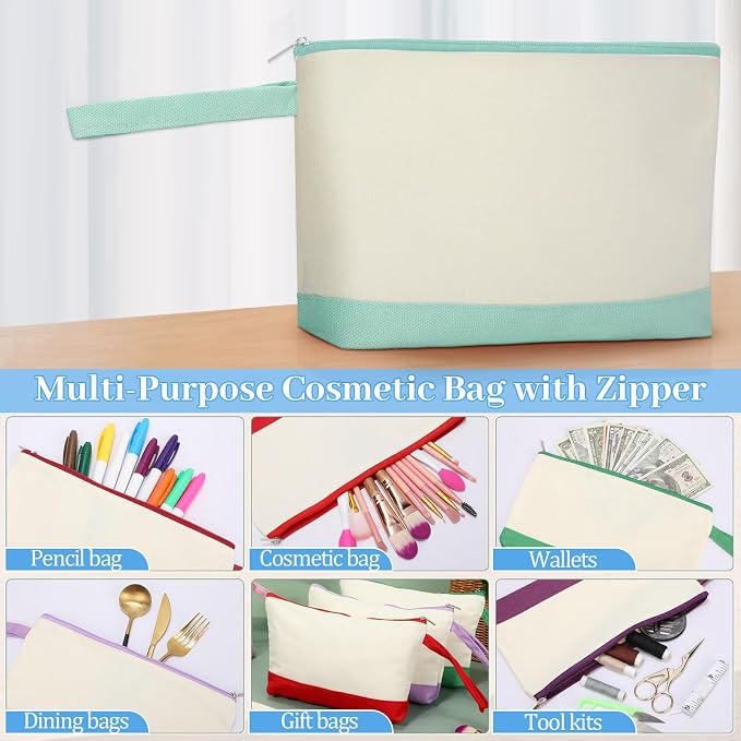 Silkfly 48 Pcs Cotton Canvas Makeup Bags Cosmetic Zipper Bags 10.2 x 5.5 x 2''