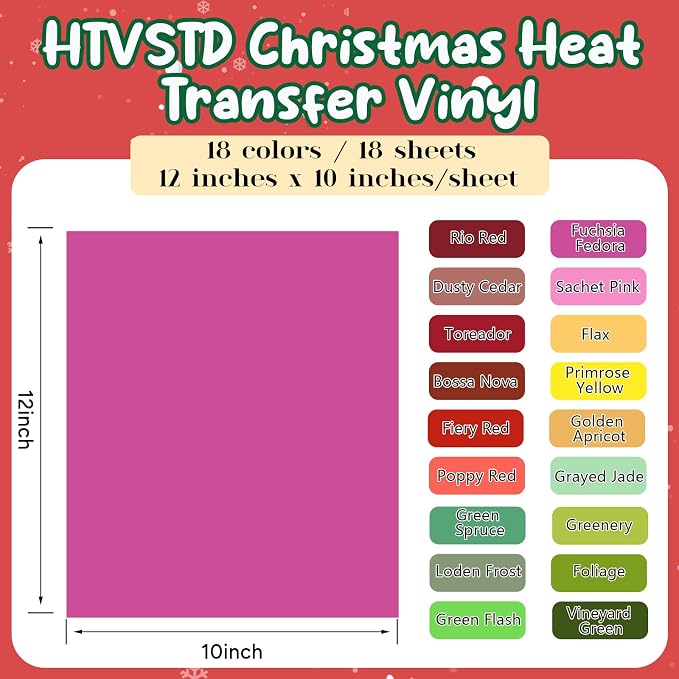 HTVSTD Christmas HTV Heat Transfer Vinyl 18pcs 12×10in Iron on Vinyl |