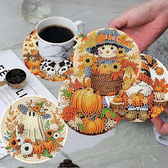 ijbnhd 8 Pcs Diamond Art Coasters Kits Autumn | Diamond Painting Coasters Kit