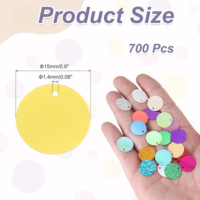 MECCANIXITY 700 Pcs Flat Round Sequins 15mm/0.6 Inch Loose Paillettes Craft