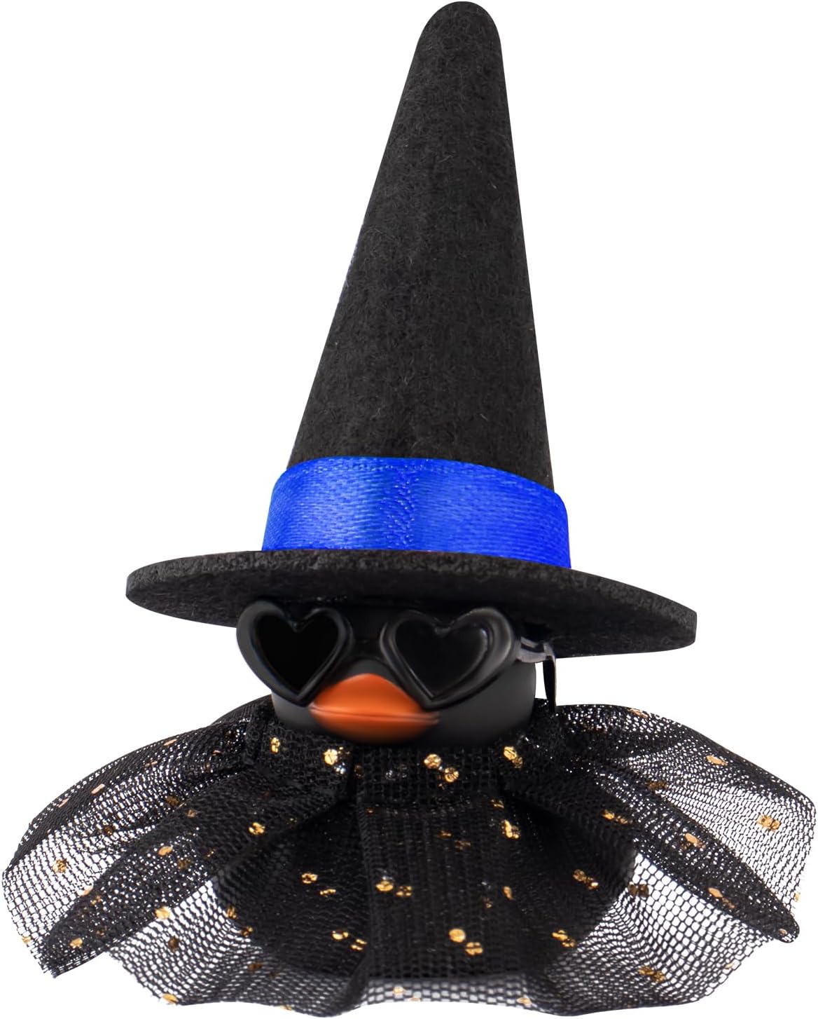 wonuu Car Dashboard Witch Black Rubber Ducks for Halloween, Decorations Duck for Office Desk Ornament Accessories with Hat Glasses Skirt, Blue