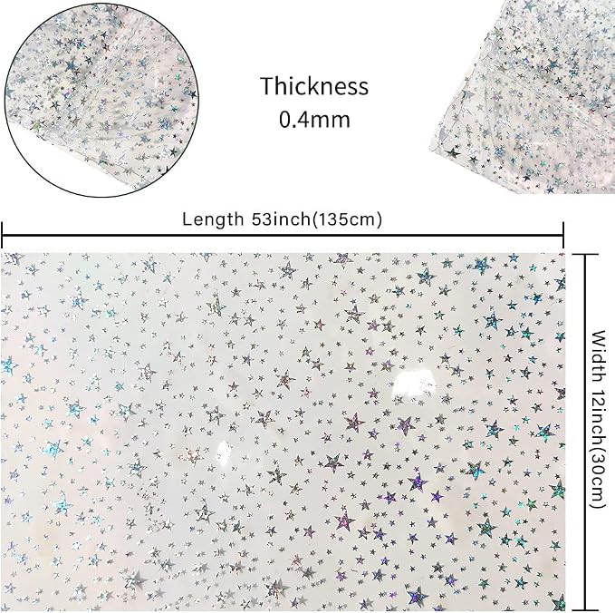 HYANG Transparent Stars PVC Super Clear Holographic Vinyl Faux Leather Sheets 1