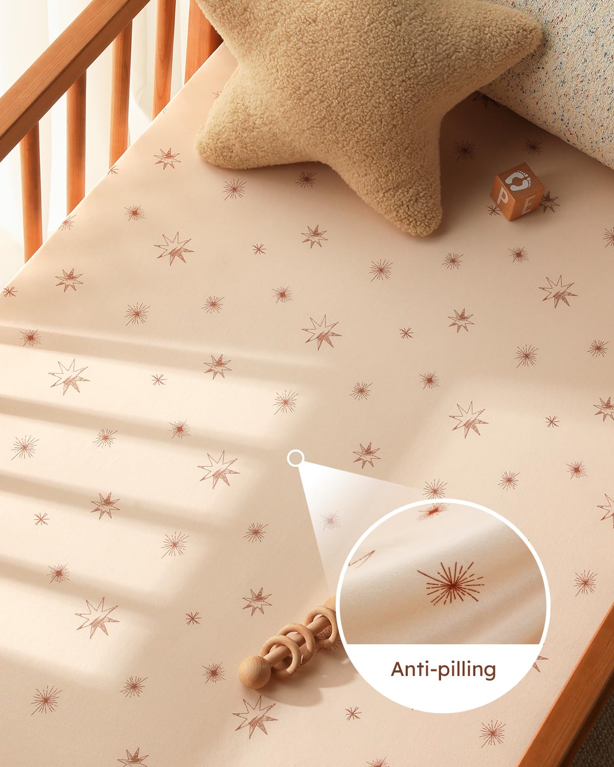 Baby Crib Sheets for Boys Girls, 28x52x8in Fitted Crib Sheet Neutral 3 Pack for Standard Crib and Toddler Mattress, Breathable Soft Microfiber Baby Sheet White Brown Sun God