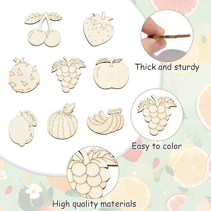 100 Pcs Unfinished Wooden Cutouts Fruit Wood Shapes Painting Wooden Crafts Wood