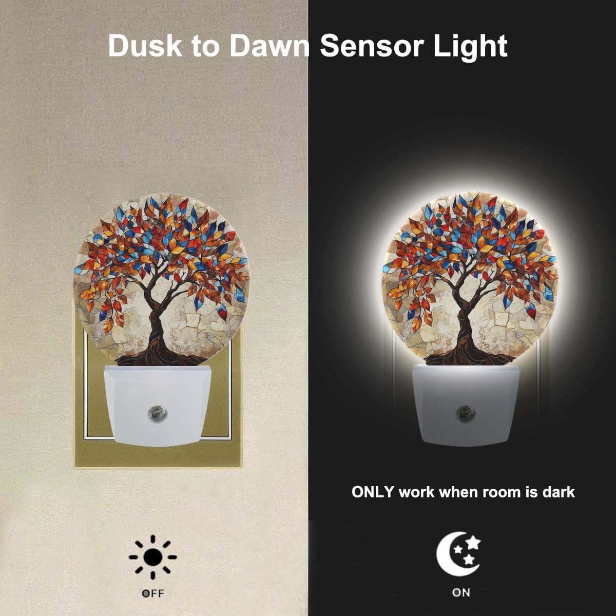 EKOBLA Colored Seasons Tree LED Night Light Tree with Colorful Leaves Dusk to Dawn Plug-in Nightlights Auto Sensor for Home Indoor Bathroom Hallway Kitchen