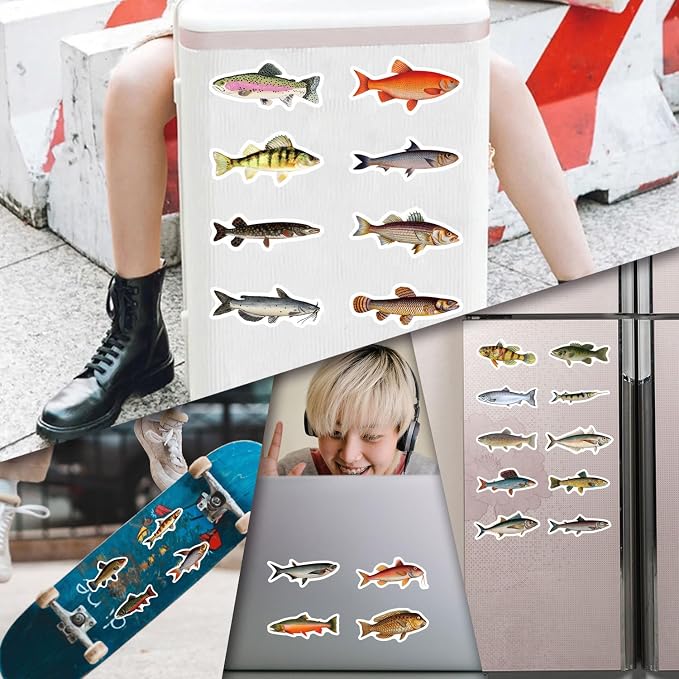 57Pcs Deep Sea Fish Stickers Waterproof Vinyl, Ocean Deepwater Fish Decals