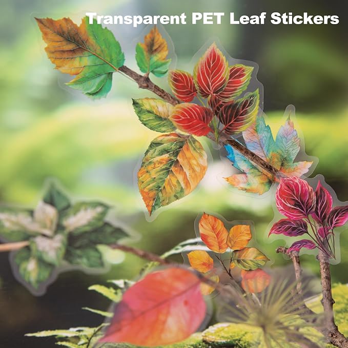 90PCS Leaf PET Stickers — Botanical Designs from Tropical Green to Autumn Maple