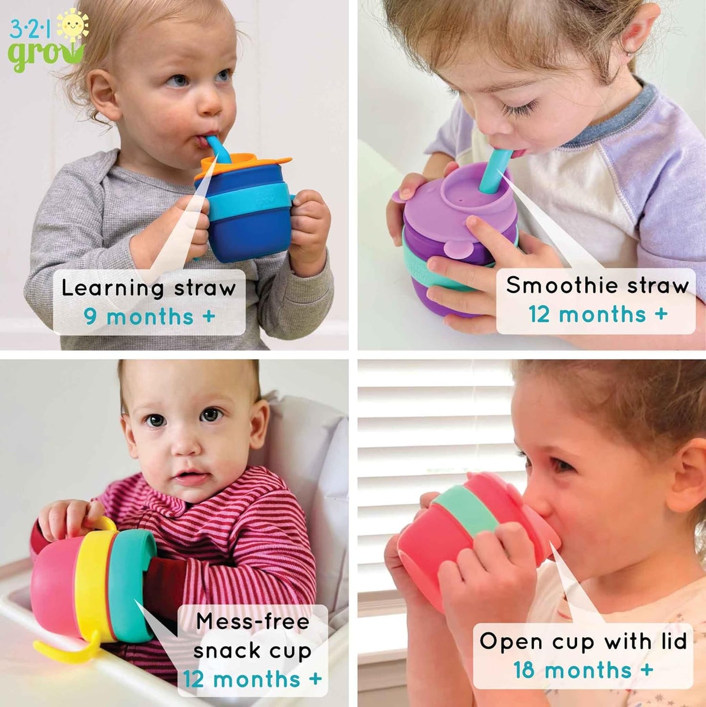 Easy Learn Drink and Snack Set – Baby + Toddler Silicone Learning Cup & Snack Set, Training Cup for Straw and Open Cup Independence – Dishwasher Safe (Grape)