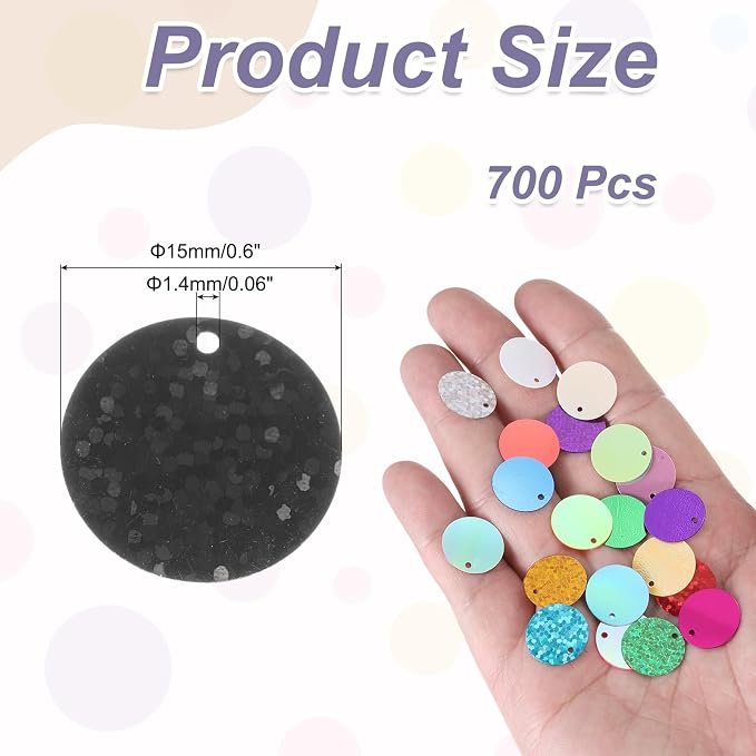 MECCANIXITY 700 Pcs Flat Round Sequins 15mm/0.6 Inch Loose Paillettes Craft